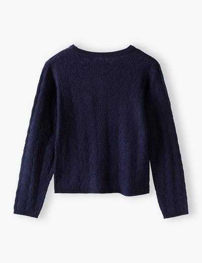 Granatowy ażurowy sweter dla dziewczynki