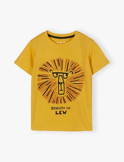 Żółty t-shirt dla chłopca bawełniany z nadrukiem lwa