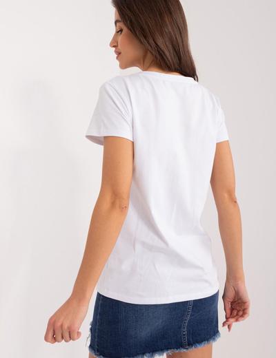 T-Shirt z printem Basic Feel Good biało-granatowy
