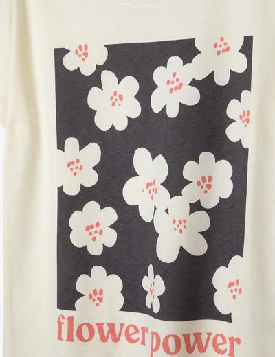T-shirt bawełniany dla dziewczynki z kwiatowym nadrukiem