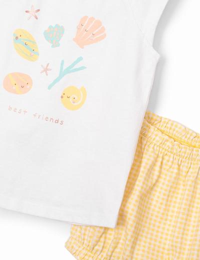 Komplet dziewczęcy  - biały  t-shirt we wzorki i żółte spodenki