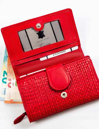 Elegancki portfel damski czerwony ze skóry naturalnej - Rovicky