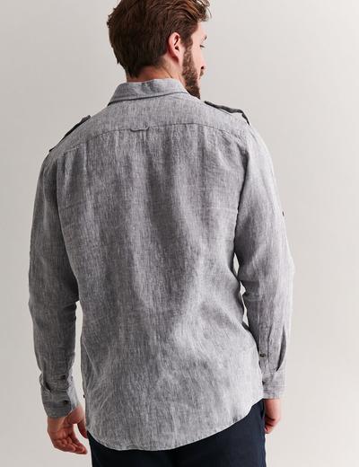 Lniana koszula męska z dwoma kieszonkami - szara