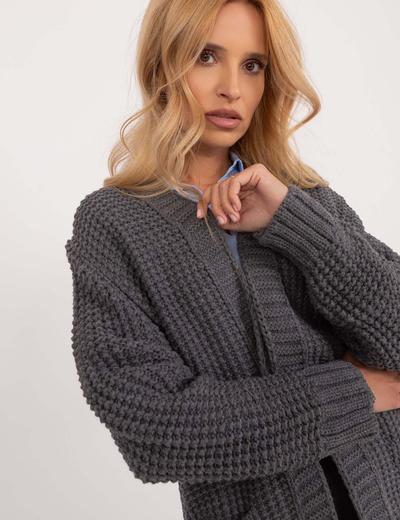 Ciemnoszary sweter kardigan damski z kieszeniami