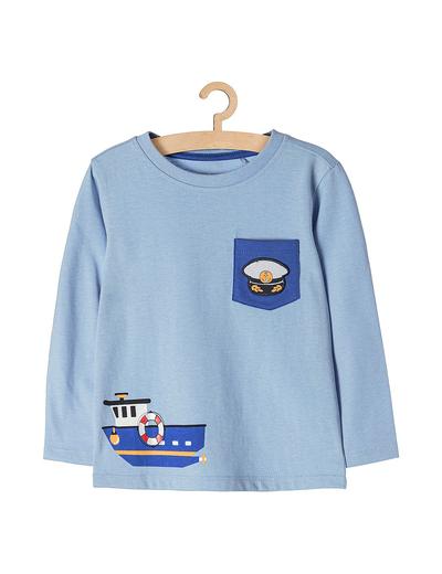 Bluzka dzianinowa dla chłopca- niebieska z morskimi motywami