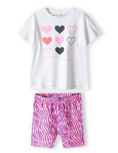 Komplet dla dziewczynki- t-shirt i krótkie legginsy w serduszka