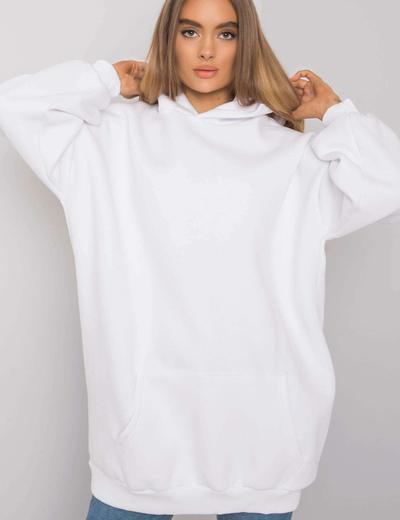 Biała długa bluza damska kangurka Roselle z kapturem