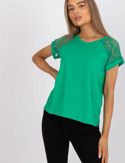 Koszulka damska z ozdobnym rękawem - zielony