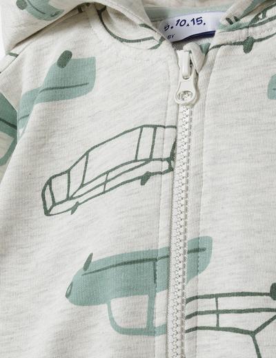 Szara bluza niemowlęca w samochodziki - rozpinana z kapturem