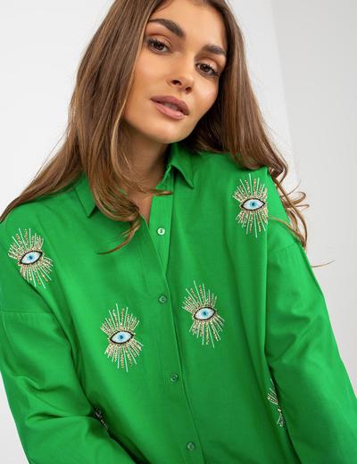 Zielona rozpinana koszula oversize z haftem
