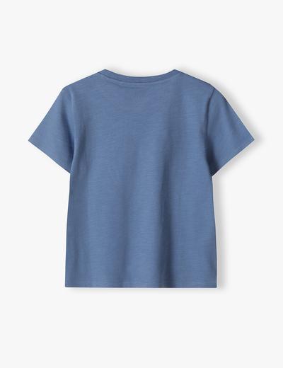 Niebieski bawełniany t-shirt chłopięcy z nadrukiem