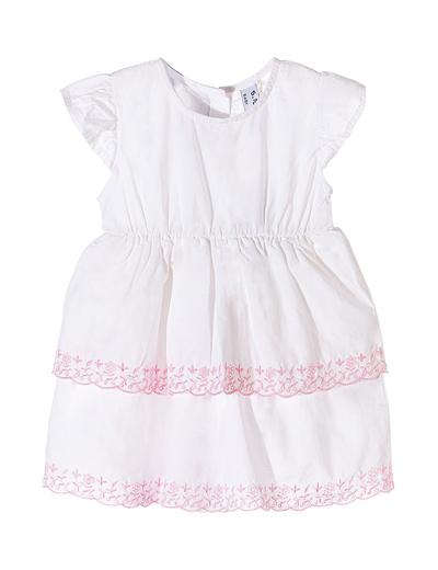 Sukienka biała dla niemowlaka - różowe haftowane kwiatki