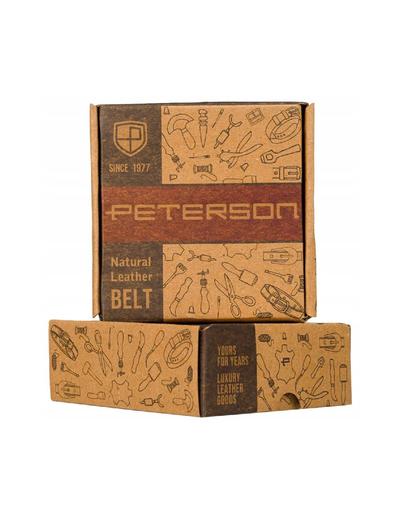 Skórzany, szeroki pasek męski brązowy z klasyczną klamrą — Peterson