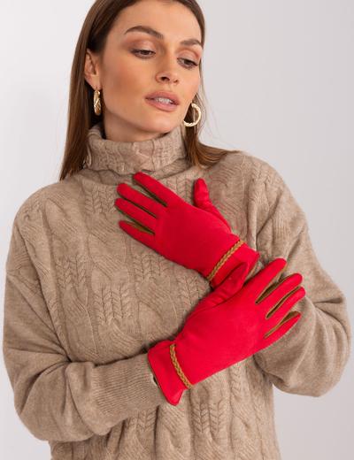 Rękawiczki z ozdobnym paskiem czerwony