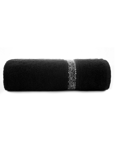 Czarny ręcznik 50x90 cm z ozdobnym pasem