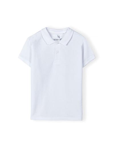 Elegancki bawełniany t-shirt z kołnierzykiem i guziczkami - biały