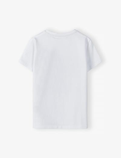 Dzianinowy T-shirt dla chłopca biały z nadrukiem