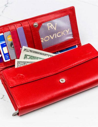 Skórzany portfel damski w orientacji poziomej na zatrzask — Rovicky