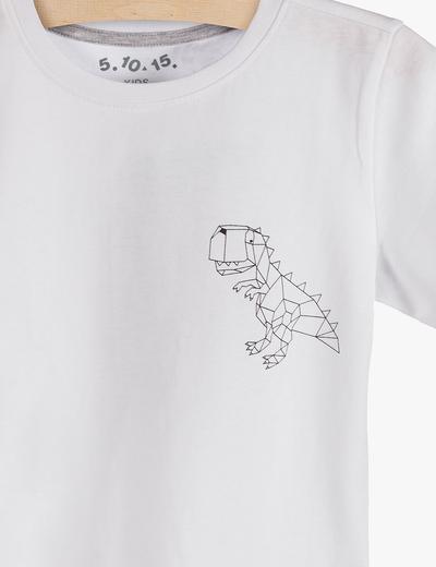 Biały t-shirt sportowy dla chłopca z dinozaurem