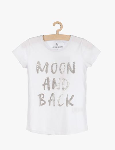 T-shirt ze srebrnym napisem Moon and back