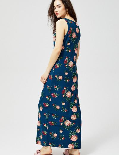 Granatowa sukienka na grubych ramiączkach w kwiatowy wzór maxi