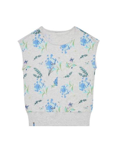 T-shirt damski szary z kwiatowym nadrukiem