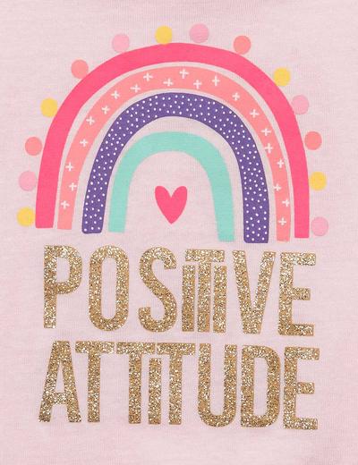 Różowy t-shirt niemowlęcy z bawełny- Positive Attitude