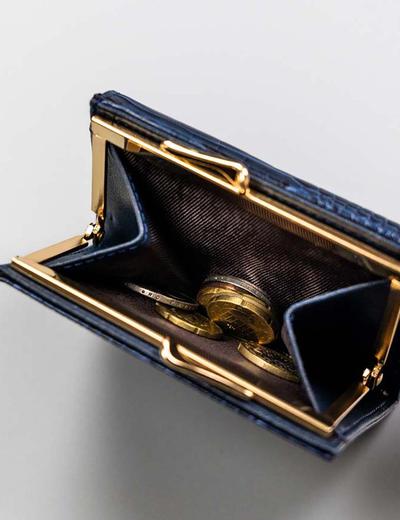 Mały portfel damski granatowy na bigiel i zatrzask - Milano Design