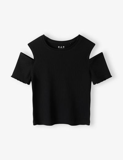 Czarny t-shirt dziewczęcy w prążki - Limited Edition