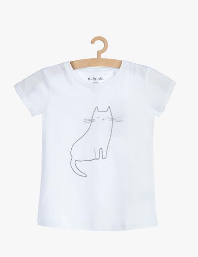 Bawełniany t-shirt dziewczęcy z kotem