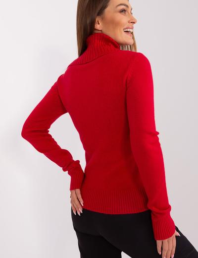 Damski sweter z rozpinanym golfem czerwony