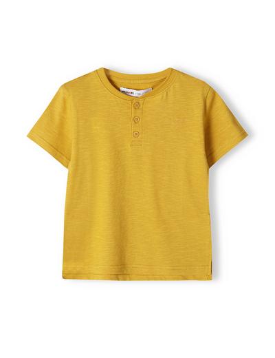 Zółty t-shirt bawełniany basic dla niemowlaka z guzikami