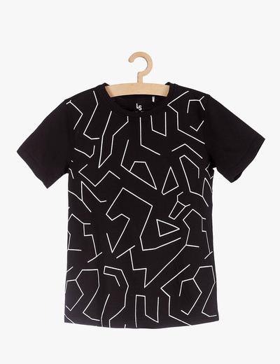 Czarny t-shirt chłopięcy w geometryczne wzory