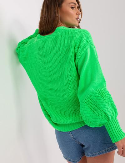 Fluo zielony sweter damski rozpinany z dużymi guzikami
