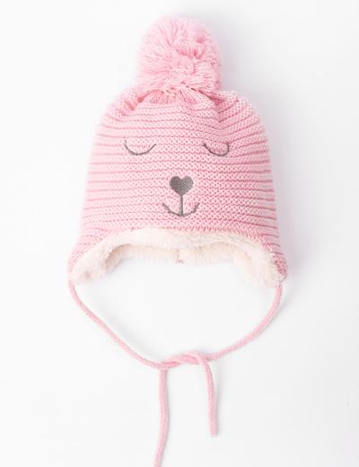 Ciepła czapka dla niemowlaka- różowa wiązana