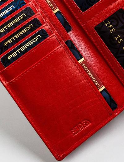 Elegancki, duży portfel damski czerwony ze skóry naturalnej — Peterson