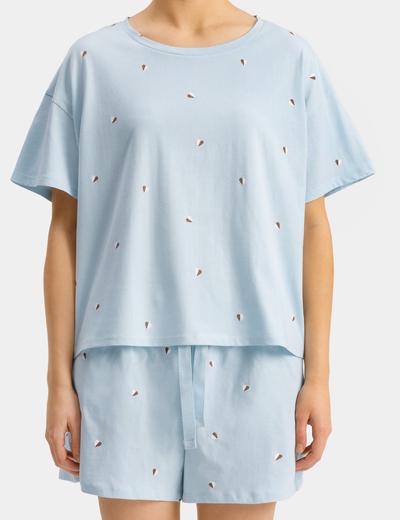 Bawełniana piżama damska z krótkim rękawem - niebieska w serduszka - Atlantic