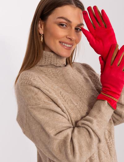 Rękawiczki z ozdobnym paskiem czerwony