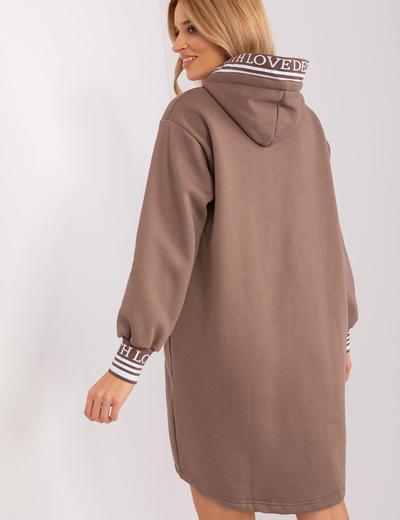 Damska sukienka dresowa z ociepleniem brązowy