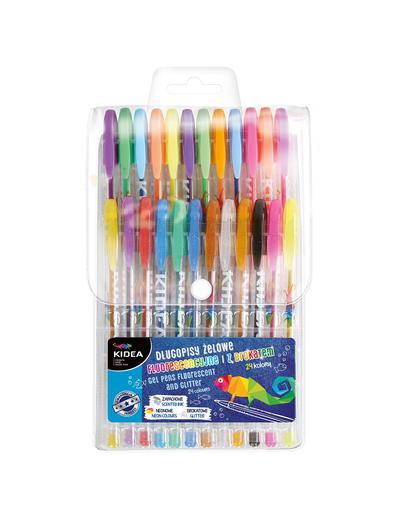 Długopisy żelowe Kidea fluorescencyjne i z brokatem 24 kolory