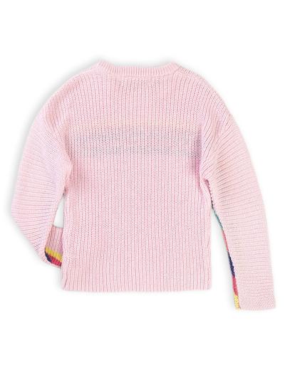 Różowy sweter dziewczęcy w kolorowe paski