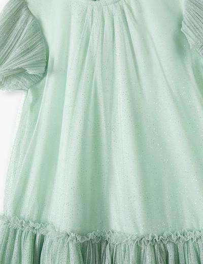Zielona elegancka sukienka dla dziewczynki z tiulowa falbanką