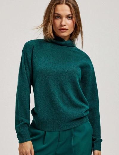 Zielony sweter damski gładki z golfem