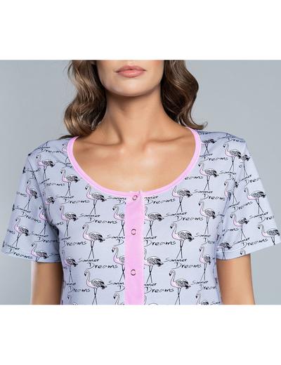 Koszula nocna damska z flamingami na krótki rękaw - Model przystosowany dla Matek karmiących