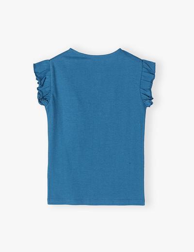 Dzianinowy T-shirt z nadrukiem - niebieski