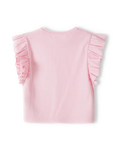 Dziewczęca bluzka z krótkim rękawem i falbanką- różowa