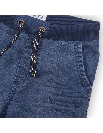 Jeansowe szorty chłopięce z wiązaniem - granatowe