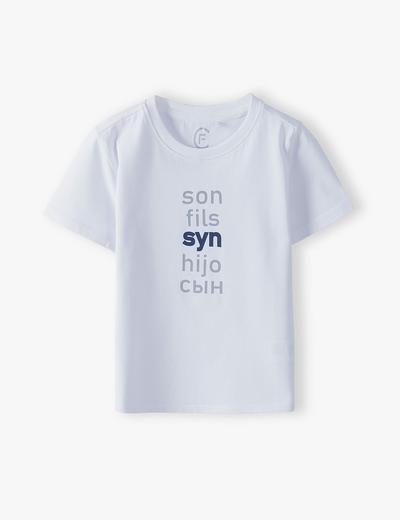 Bawełniany t-shirt chłopięcy biały - Syn- ubrania dla całej rodziny