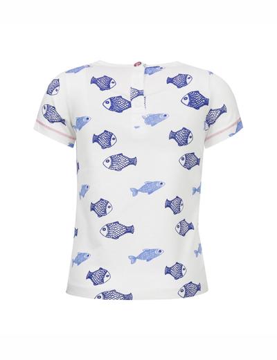 T-shirt dziewczęcy - biały w rybki - Lief