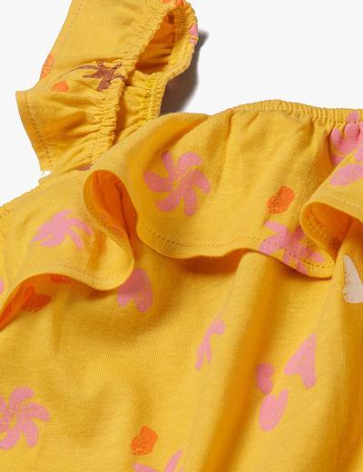 Żółta koszulka na ramiączka dla dziewczynki z falbanką